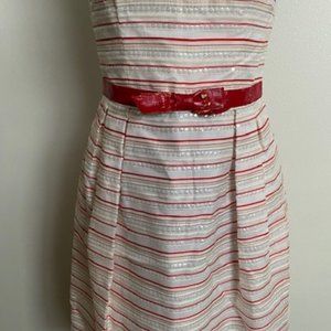 Semi -Formal Carmen Marc Valvo Collection Strapless Dress with Red Faux Leather